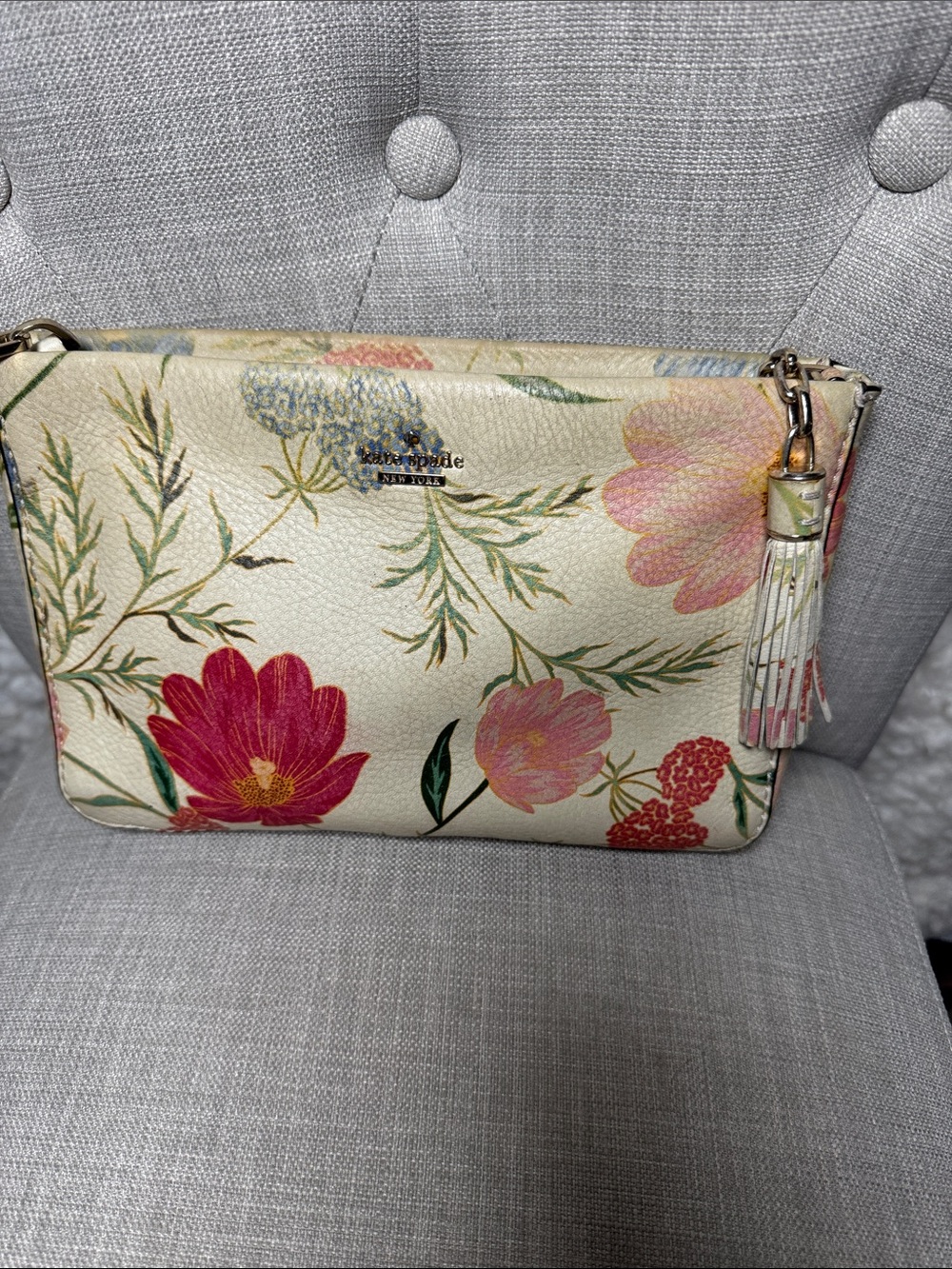 kate spade Floral Leather Crossbody Bag - Cream with Pink & Red Flowers